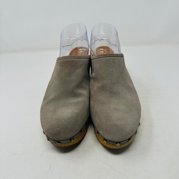 Corso Como Gray Rafe Suede Leather Clogs Wooden Platform Studded Heels Size 9.5M - Picture 5 of 14